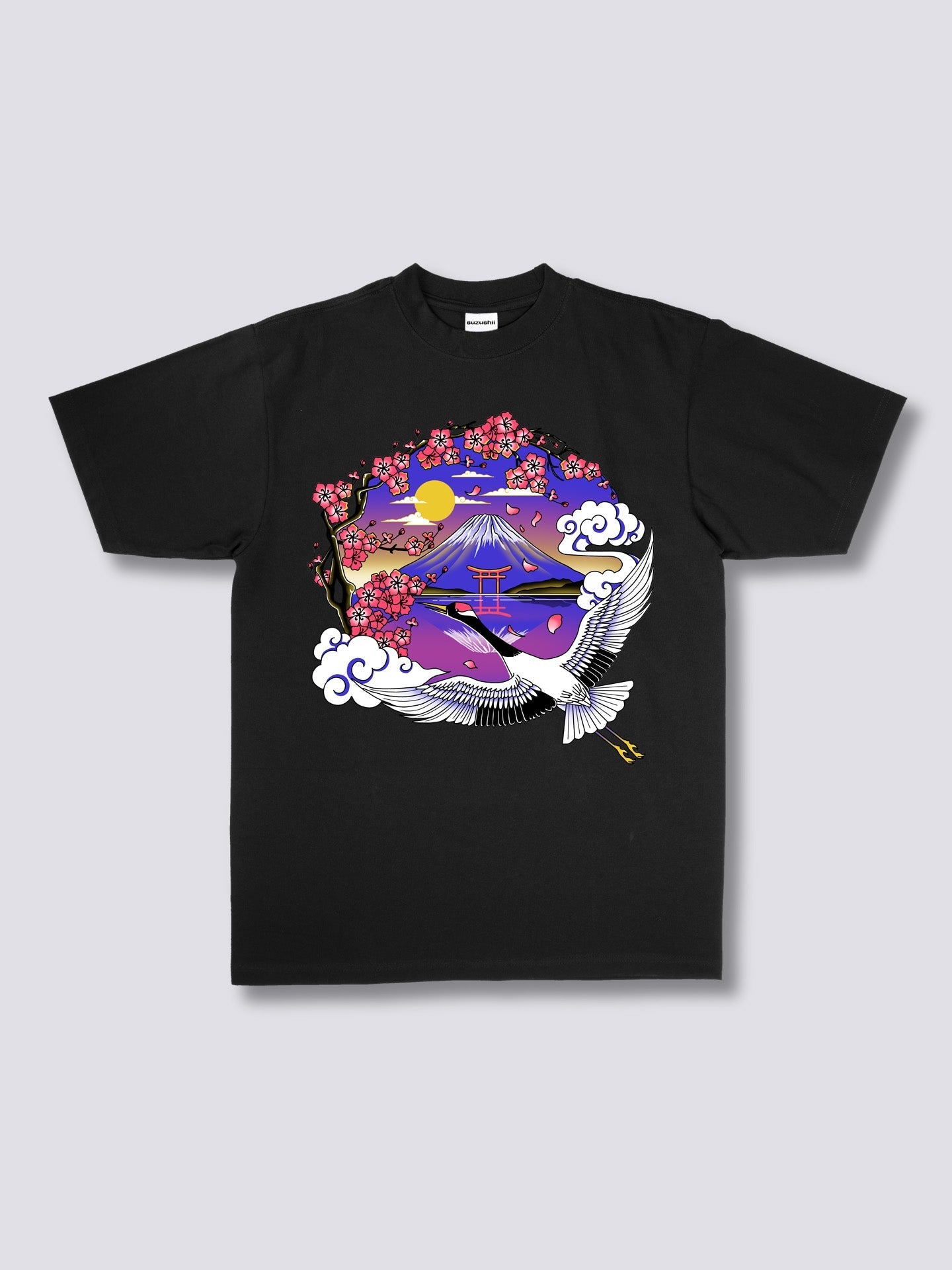 Front Print - Mount Fuji Crane T-Shirt