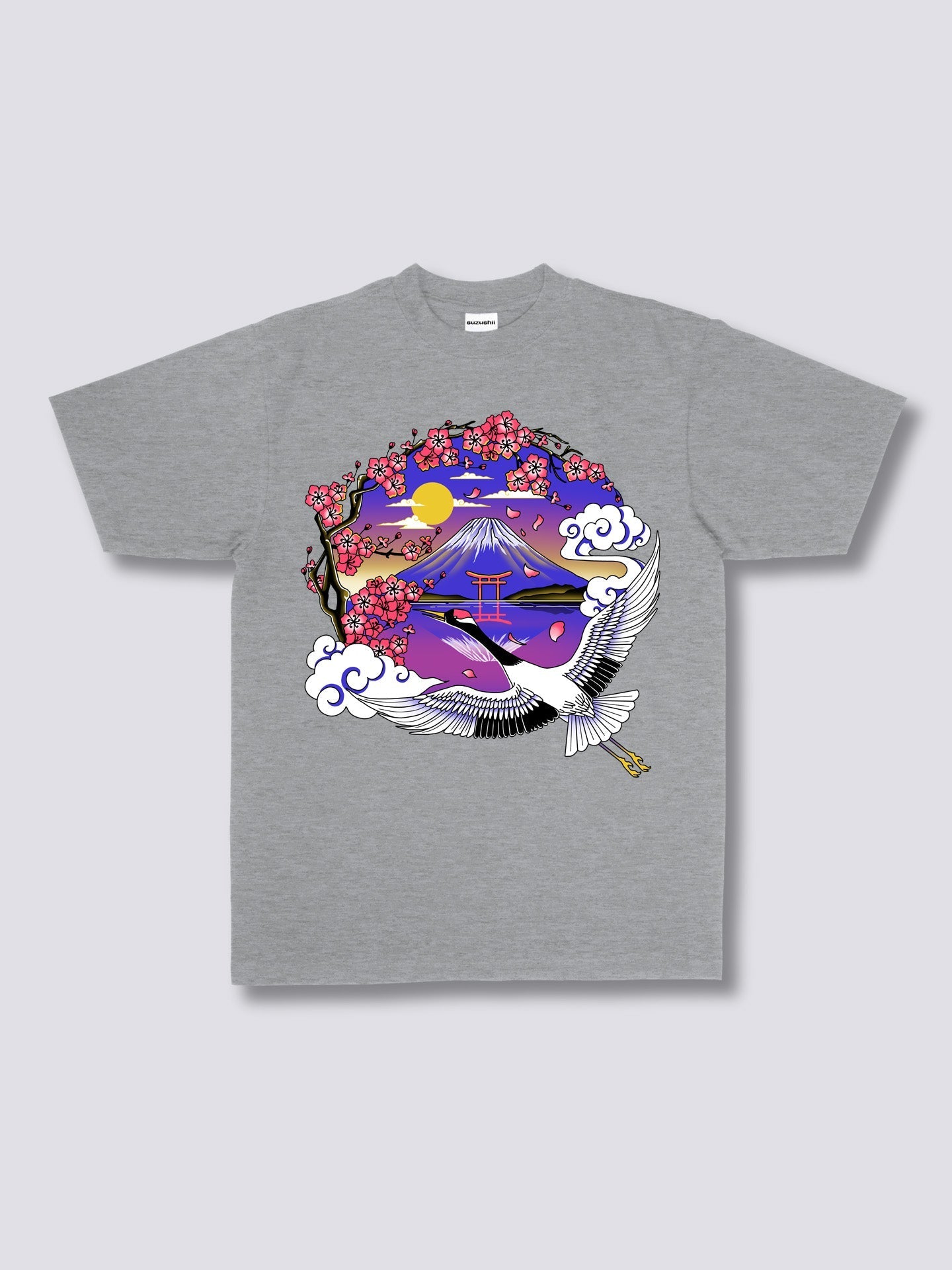 Front Print - Mount Fuji Crane T-Shirt