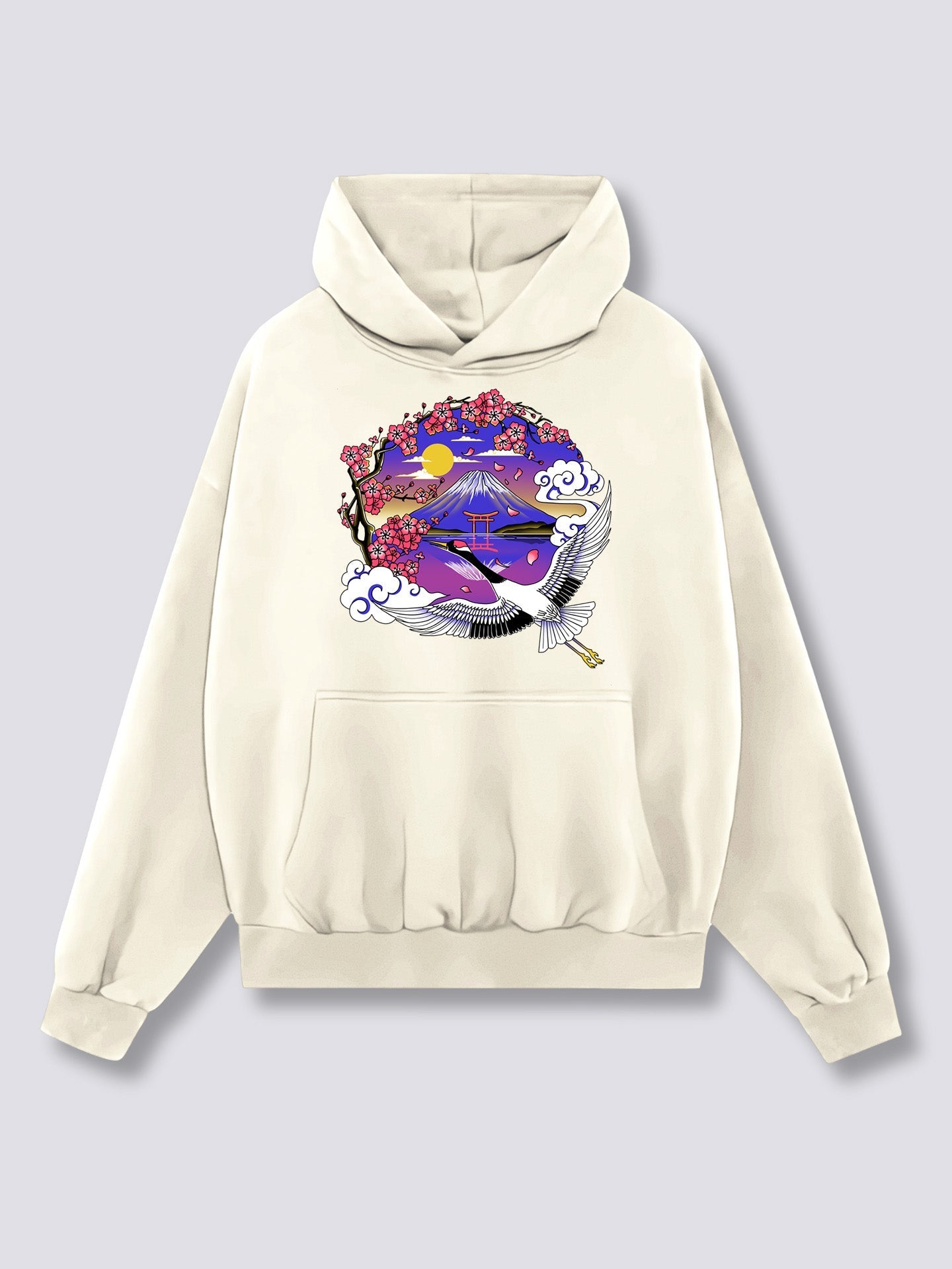 Front Print - Mount Fuji Crane Hoodie