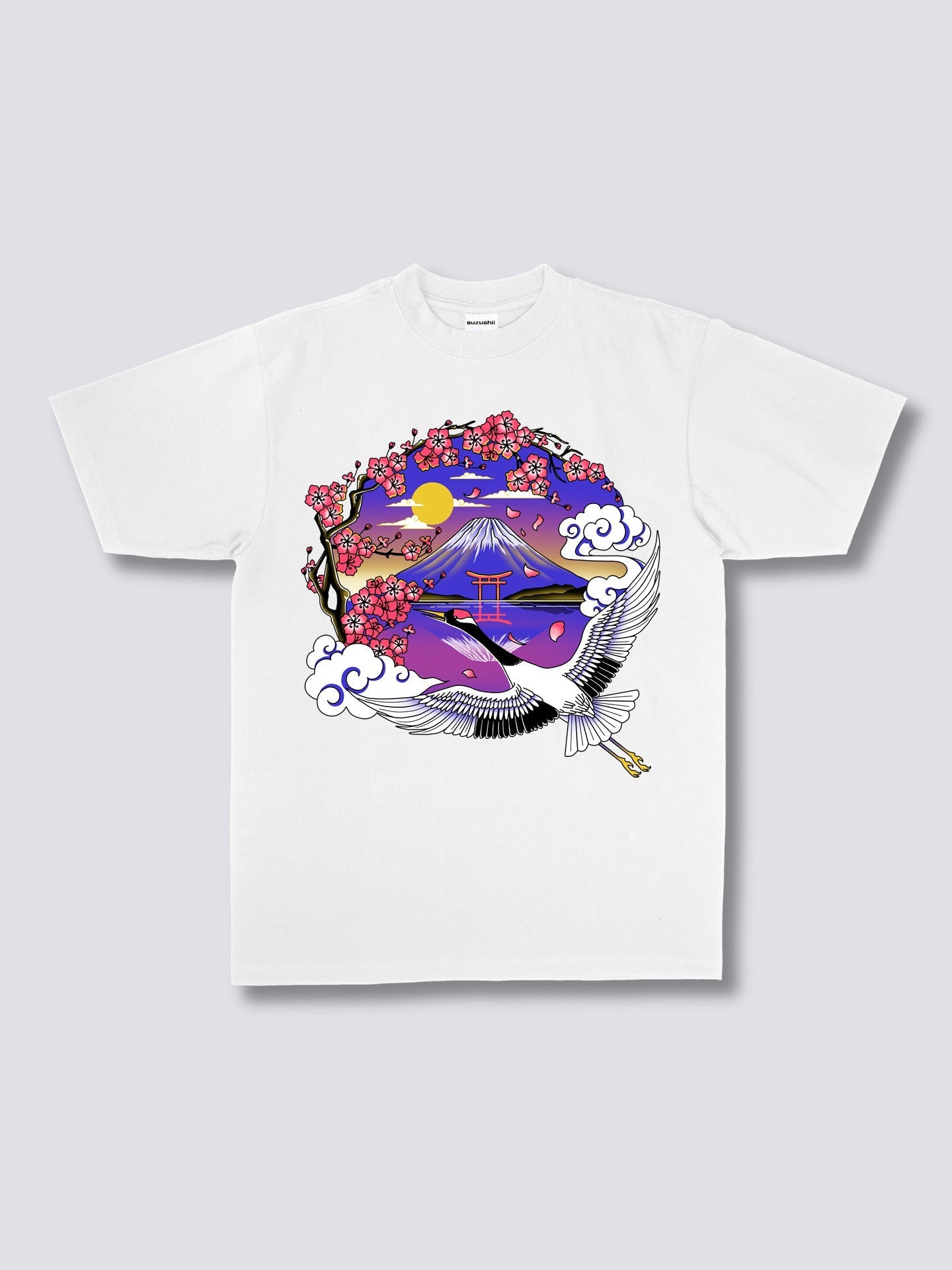 Front Print - Mount Fuji Crane T-Shirt