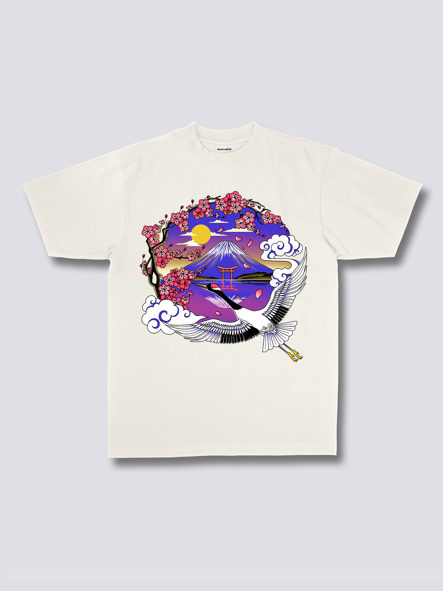 Front Print - Mount Fuji Crane T-Shirt